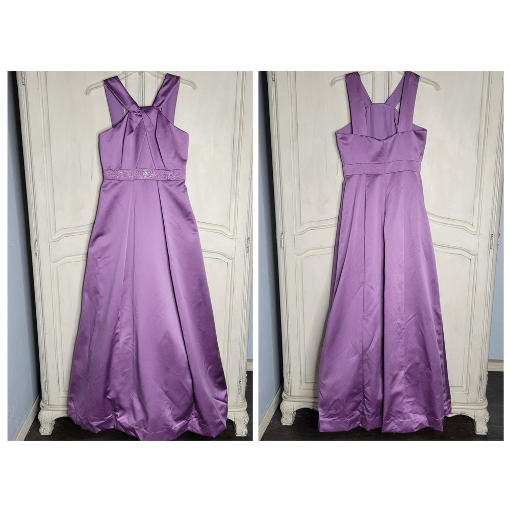 David's Bridal Satin Beaded Halter Wisteria Bridesmaid Formal Ball Gown Dress✨️4 - Picture 12 of 16